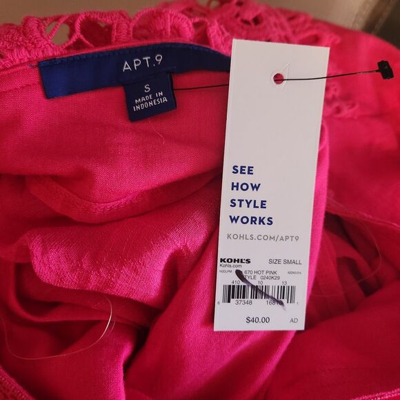 Apt 9 Pink NWT Small Pink Gauzy Textured Asym Hem bohemian sleeves - Picture 8 of 9